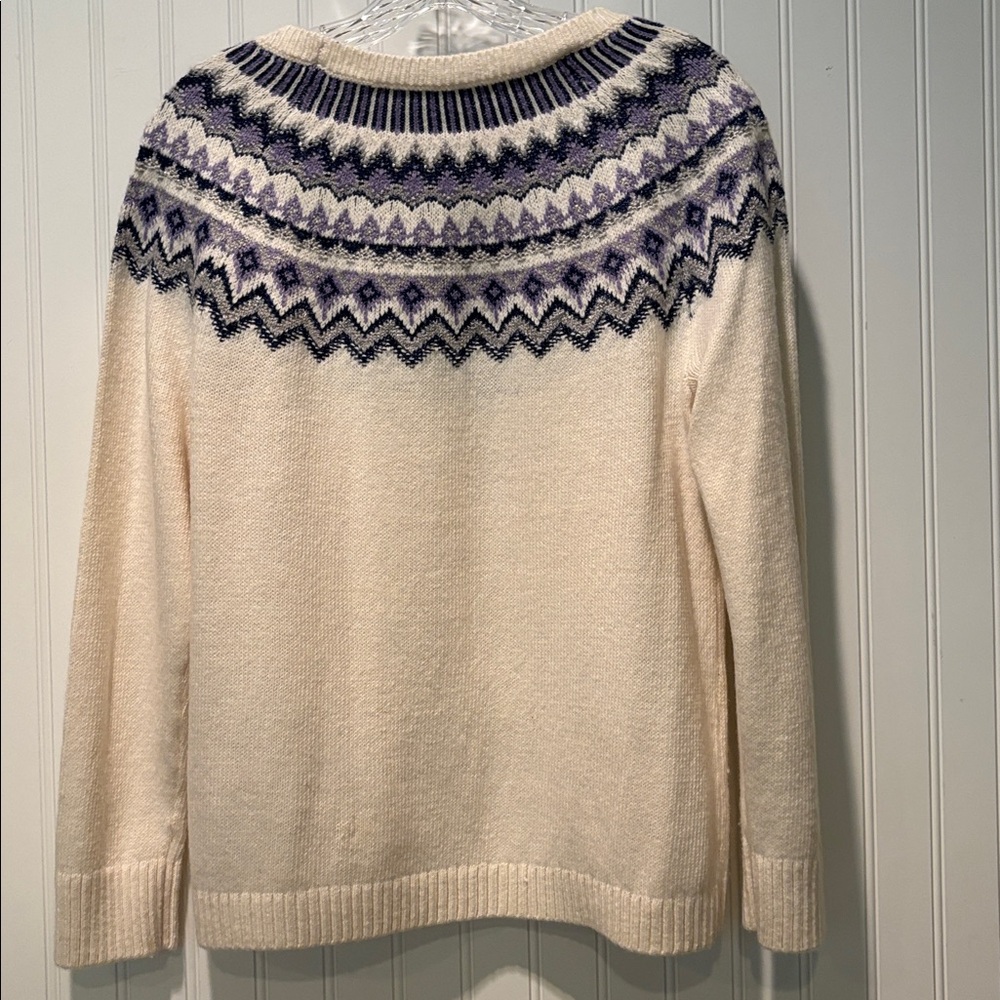 Chico's Ivory and Lavender Fair Isle Knit Sweater Size 1 (Small) - Picture 4 of 6